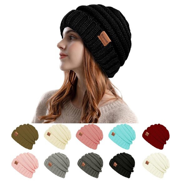 Accessories - Slouchy Knit Winter Beanie - Warm Acrylic Hat for Women